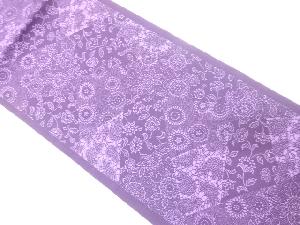 縮緬地　型染　切りばめ風　花唐草模様　名古屋帯